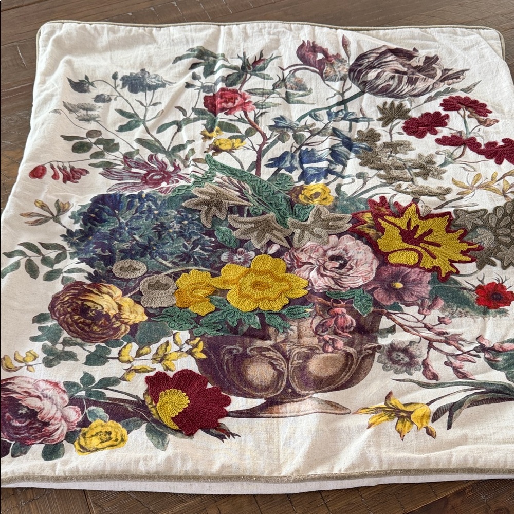 Linen + Cotton Floral Throw Pillow Cover